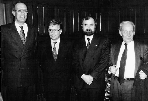19920221 Nobelpreisträger mit Minister R. Ortleb,Sakmann,Neher,Eigen
